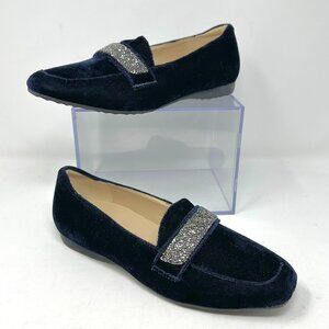 Karl Lagerfeld Paris Women Shoe sz 7.5 Quincey2 Navy Blue Velvet Flat Slip In
